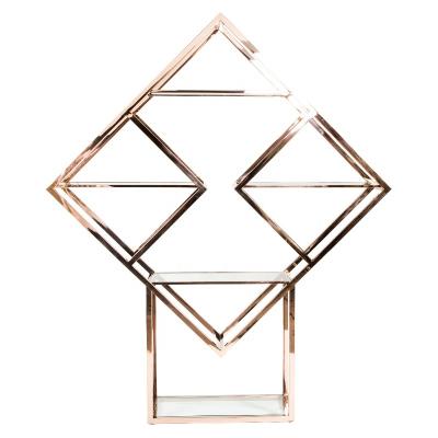 China Stainless Steel Event Furniture Gold Metal Frame Diamond Back Bar Display Rack Shelving Units for Party Wedding for sale