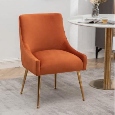 China Modern Modern Elegant Gold Hotel Leg Metal Frame Orange Velvet Fabric Dining Chair For Wedding for sale