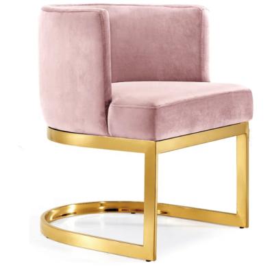 China Modern Wedding Pink Event Furniture Velvet Fabric Upholstered Cushion Metal Lounge Dining Chair For Party Rental for sale