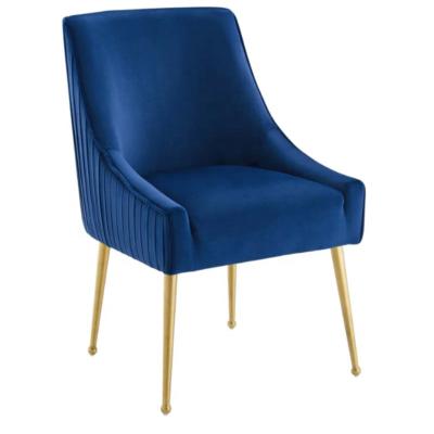 China High Back Blue Velvet Fabric Event Furniture Party Modern Luxury Elegant Metal Leg Lounge Dining Side Chair For Wedding for sale