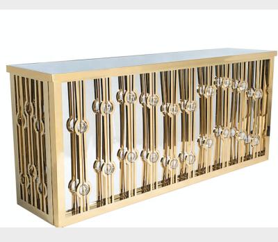 China Modern Luxury Bar Furniture Gold Stainless Steel Frame Mirrored Clear Glass Top Crystal Front Portable Bar Counter For Party Event for sale