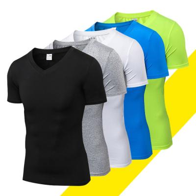 China EL Quick Dry Men's Plain Flashing V-Neck Customized T Shirts Wholesale Fitness Breathable Custom Sports Use Compression T Shirts for sale