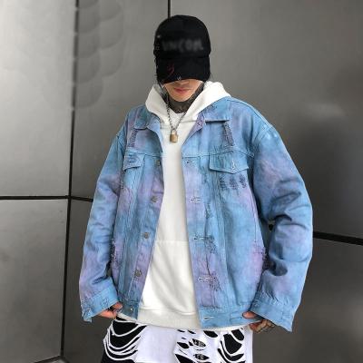 China Viable wholesale latest design high quality men's hip hop jeans coat tie dyed denim jacket for sale