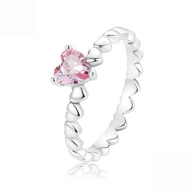 China FASHIONABLE Ring S925 Ring Pink Cubic Zirconia Heart Jewelry Sterling Silver 925 Wedding Band Ring Lady Eternity Ring for sale