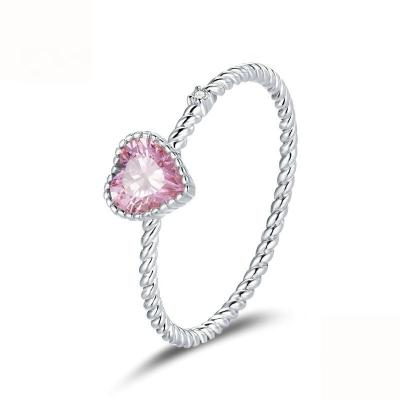 China Fine Jewelry TRENDY Ring Pink Heart Cubic Zirconia 925 Sterling Silver Ring White Gold Plated Wedding Eternity Band Ring for sale