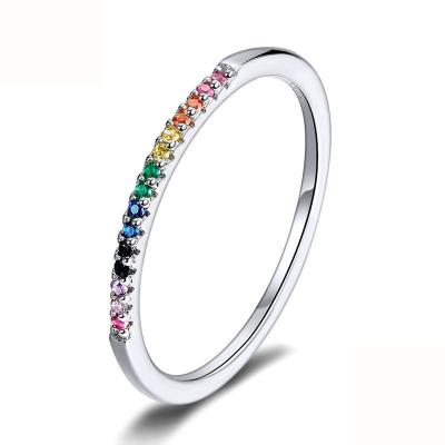 China FASHIONABLE Tasty Ring Platinum Plated Sterling Silver 925 Ring Wedding Eternity Band Ring Rainbow Color 3A Cubiz Zirconia Zircon Ring for sale