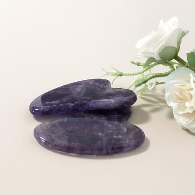 China Hand Held Amethyst Gua Sha Face Tool Jade Guasha Amethyst Stone Scraping Tool Massager Gua Sha Amethyst Gift Box Logo for sale