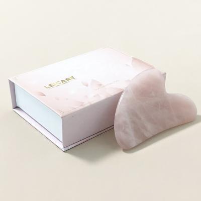 China Custom Logo Rose Quartz Gua Sha Stone Jade Gua Sha Tool Guasha Board Rose Quartz Stone Facial Scraping Massage Tool Hand Held Gift Box for sale