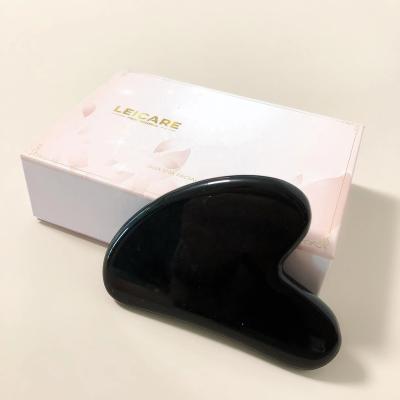 China Jade Stone Guasha Face Tool Handheld Black Obsidian Stone Gua Sha Obsidian Massage Tool Gift Box Facial Scraping Logo for sale