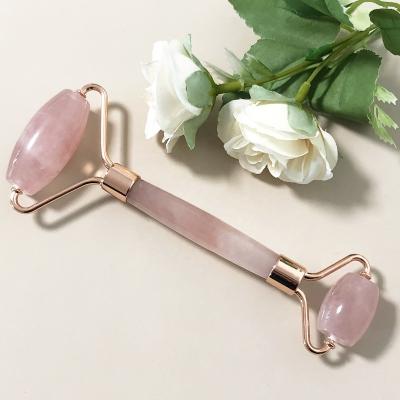 China Real Jade Facial Roller Massager Skin Care Tool High Quality Hand Held Rose Quartz Jade Roller Pink Jade Roller Rose Quartz Face for sale