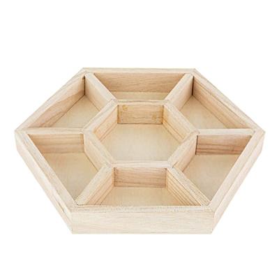 China Home Wholesale New Design Hexagon Sectional Wood Trays Hotel Restaurant Dry Fruit Sweets Tray for sale