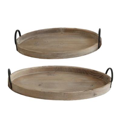 China Custom Natural Light Home/Hotel/Restaurant Tall Dinner Drinks Wooden Oval Double Ear Tray Restaurant Serving Tray for sale