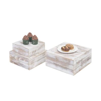 China Factory Custom Color Stocked Rustic Square 3 Pack Nesting Wood Storage Box Crate Risers Display Desktop Packs for sale