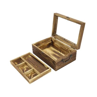 China Wholesale Vintage Stocked Burnt Box Wooden Finish Basket Finish Sewing Kit Multiple Compartments Storage Box for sale