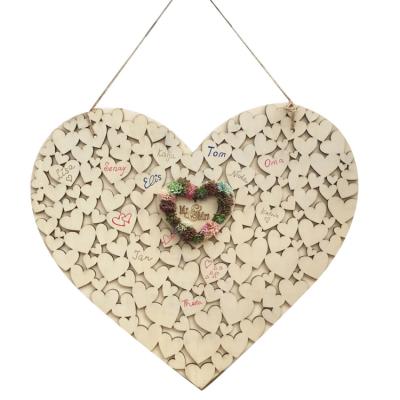 China Heart Shape Folk Shape Custom Wooden Art Frame Board Hanging Sign Guest Signature Book for sale