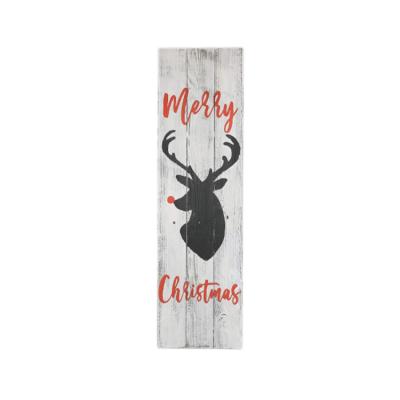 China Custom Rustic Traditional Color Whitewash Reindeer Merry Christmas Wooden Sign Christmas Decorations for sale