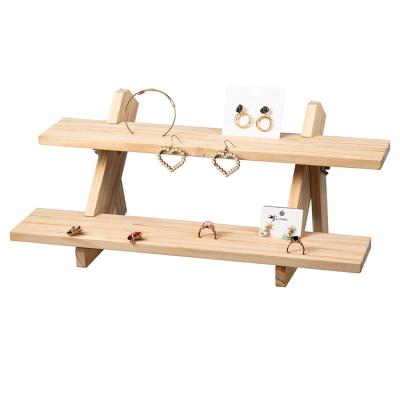 China Solid Wood Wholesale Minimalist 2 Layer Bracelet Table Display Rack Jewelry Holder Necklace Earrings for sale