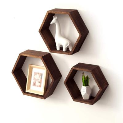 China Wholesale Custom Hexagonal Wall Hanging Storage Boho Style Color Frame Honeycomb Wall Floating Shelf for sale