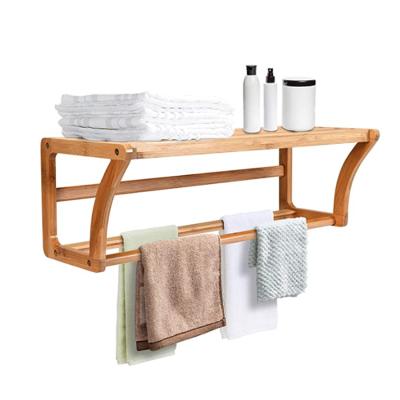 China Wholesale Boho Style Unit Bathroom Decor Natural Bamboo Shelf Wall Mounted Towel Rack Storage for sale