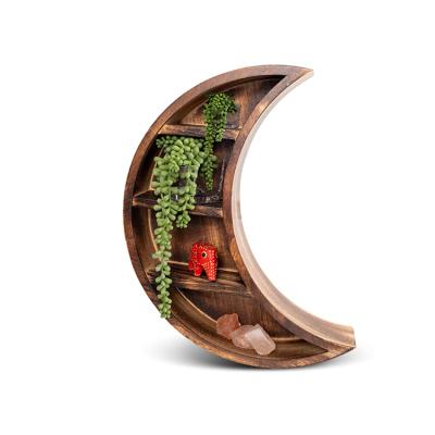 China Custom New Design Boho Style Crescent Moon Shelf Wall Decor Wooden Storage Shelves for sale