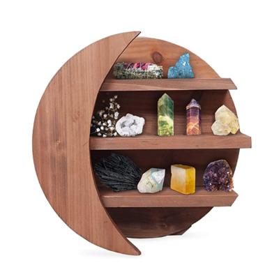 China Hot Sale Wall Storage Floating Decor Celestial Crescent Half Moon Decorative Hanging Wooden Shelf for sale