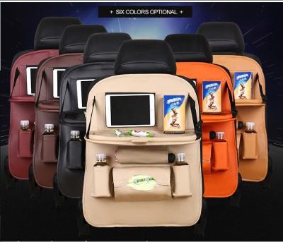 China Eco-friendly Cars Interior PU Leather Car Back Seat Accessories Organizer With Table for sale