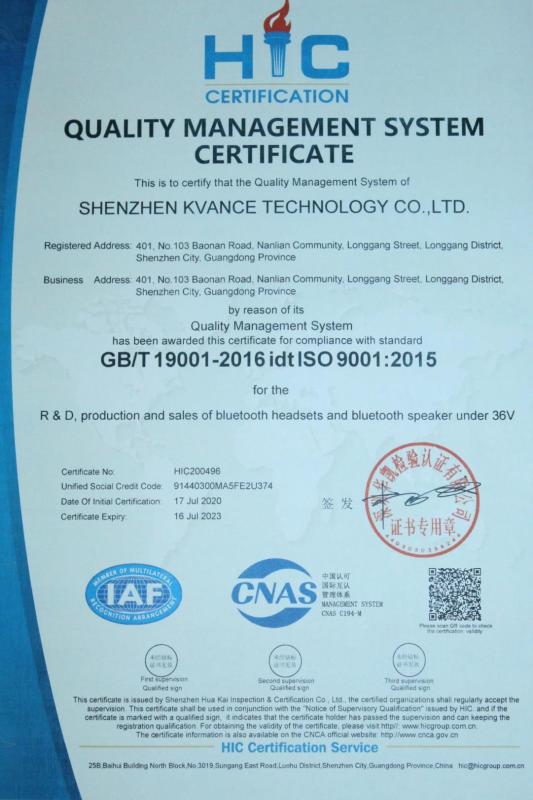 ISO9001 - Shenzhen Sound Bass Technology Co., Ltd.