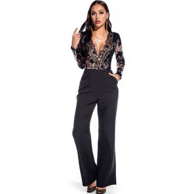 China European and American retro women's sexy V-neck sequin overalls new product jumpsuit Z636 for sale