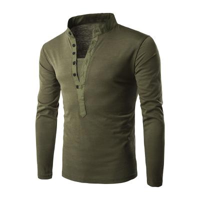 China Other New Men's Comic Casual Button Placket Solid Color Slim Collar Long Sleeve T-Shirt for sale