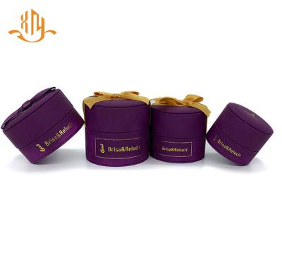 China XIANGYU Factory Custom Purple Round Velvet Jewelry Display Round Ring Box for sale