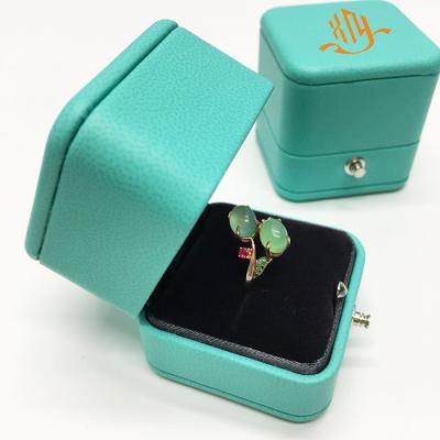 China Factory Wholesale Luxury Blue Ring Display XIANGYU Leather Press In Jewelry Ring Box for sale