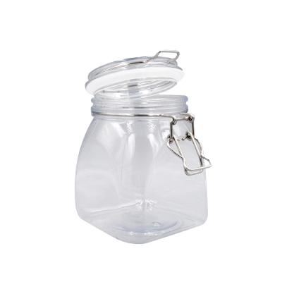 China 1000ml Empty PET Food Storage Jar Metal Clip Top Airtight Jar with Silicon rubber seal for sale