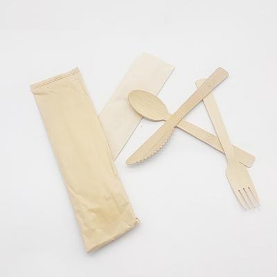 China Eco-Friendly Biodegradable Spoon Fork Knife Set Eco Disposable Bamboo Cutlery Set For Take-Out Fast Food Using for sale