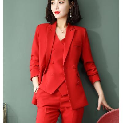 China Anti-wrinkle new style fashion and winter wide-leg red pant suit three falls clothing suit for women for sale