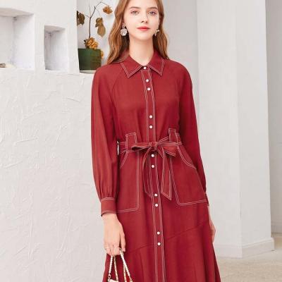 China anti-wrinkle factory wholesale new custom lapel single button long sheathed loose temperament long women dress for sale