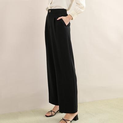 China Factory Customized Autumn Wholesale Black Wide-Leg Pants Anti-wrinkle Fashions Plain Black Professional Trousers for sale