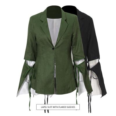 China usitatissimum High Quality Green Single Breasted Women's Formal Women's Long Sleeve Anti-wrinkle Patchwork Long Sleeve Linum Blazer for sale