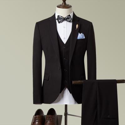 China Men's Simple Three-Piece Suit Anti-Wrinkle Turkey Black Button Slim Professional Wedding Suit for sale