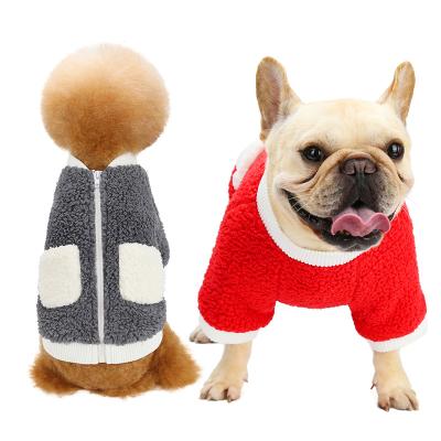 China Fleece Stocked Warm Pet Factory Style Autumn Winter Warm Double Sided Zipper Pockets Dog Sweater Coat Bulldog Teddy Clothes for sale