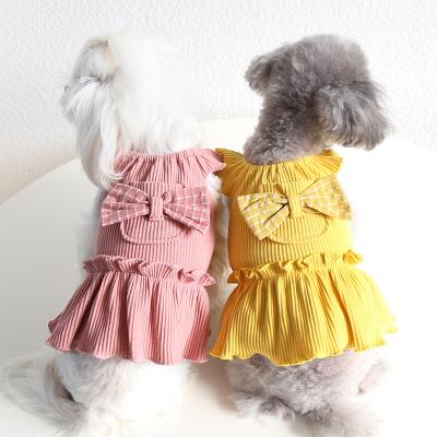 China New 2022 Pet Clothes Spring And Summer Stocked Dog Clothes Fashion Lace Slip Dress Puppy Cats Dogs Striped Skirt for sale