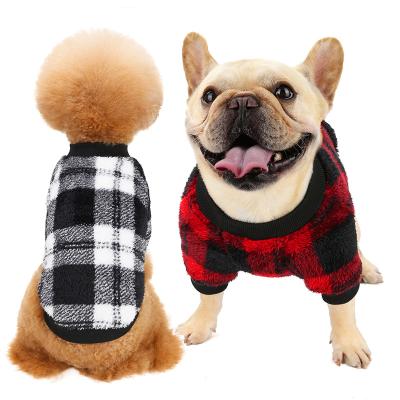 China New Arrival Classic Stocked Plaid Pet Clothes Warm Style Dog Sweater Jacket For Autumn And Winter Thick Warm Soft Fleece Bulldog Coat for sale