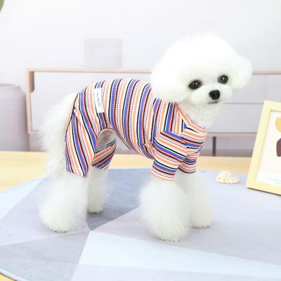 China Stocked Best-Selling Pet Clothes Comfy Home Stretch Puppy Classic Pajamas Dog Quadruped Color Stripe Wear Clothes For Fall for sale