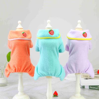 China Fashion Shawl Tie Stocked Home Jumping Costume Teddy Small Dog Pet Clothes Pets Pajamas Dogs Four-legged Sweater For Autumn And Winter for sale