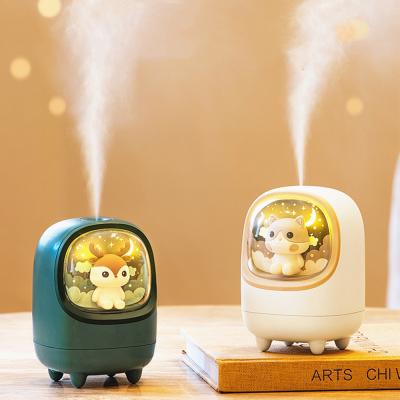 China Manufacturer Cute Mini Household Diffuser USB Mist Humidifier With Night Lights 350ml Cat Deer Air Humidifier Rechargeable For Bedroom Car for sale