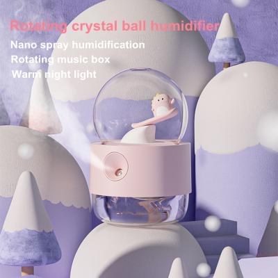 China 300ml Car Air Humidifier Rechargeable1200mAh Crystal Ball Music Home Water Aroma Diffuser Wireless Cute Rolling Warm Light for sale