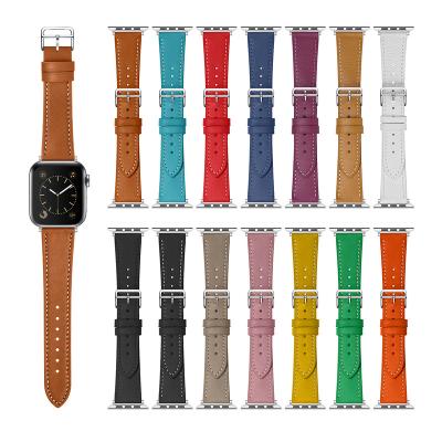 China Genuine Leather Strap Belt Band Calfskin Breathable Luxury Waterproof Wristband Strap For iwatch For Apple Smart Watch for sale