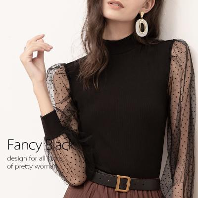 China Unique Dot Mesh Breathable Elegant Casual Ladies Tops Women Blouses Tops Casual Women Blouses Female Shirts for sale