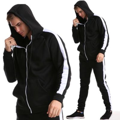 China Wholesale Customized Breathable Design Wear Customized Running Zip Up Hooded Men's Sweatsuit Technology Sets Tracksuit With Side Stripe for sale