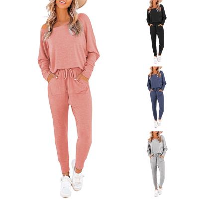 China Autumn Women's Clothing Casual Solid Color Anti-pilling 2 Pieces Sets Loose Style Ladies Daily Pant Sets for sale