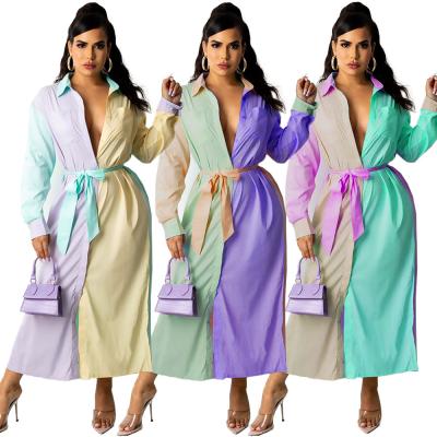 China women soft autumn long sleeve long sleeve cardigan patchwork casual dress maxi anti-wrinkle ladies dress for sale